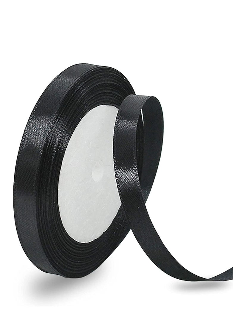 MARKQ - Black Satin Ribbon, 12mm x 25yd Double Faced Polyester Ribbon for Gift Wrapping, Party Favors, Wedding Decorations, Bow Making, Bouquets, Sewing Projects & Craft Supplies - Image 1