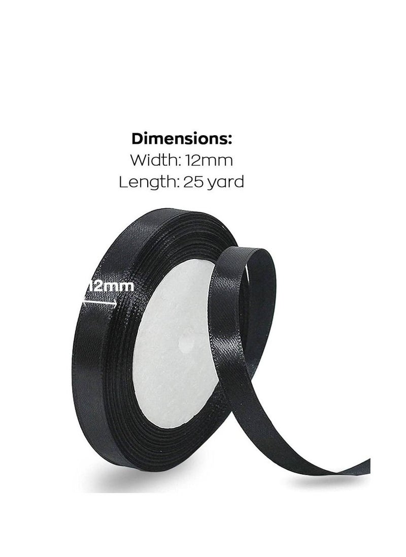 MARKQ - Black Satin Ribbon, 12mm x 25yd Double Faced Polyester Ribbon for Gift Wrapping, Party Favors, Wedding Decorations, Bow Making, Bouquets, Sewing Projects & Craft Supplies - Image 1