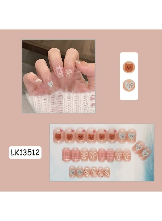 Goolsky Honey Tea Bear Plaid Bow Press - on Nails for Sweet Preppy Style - Image 3