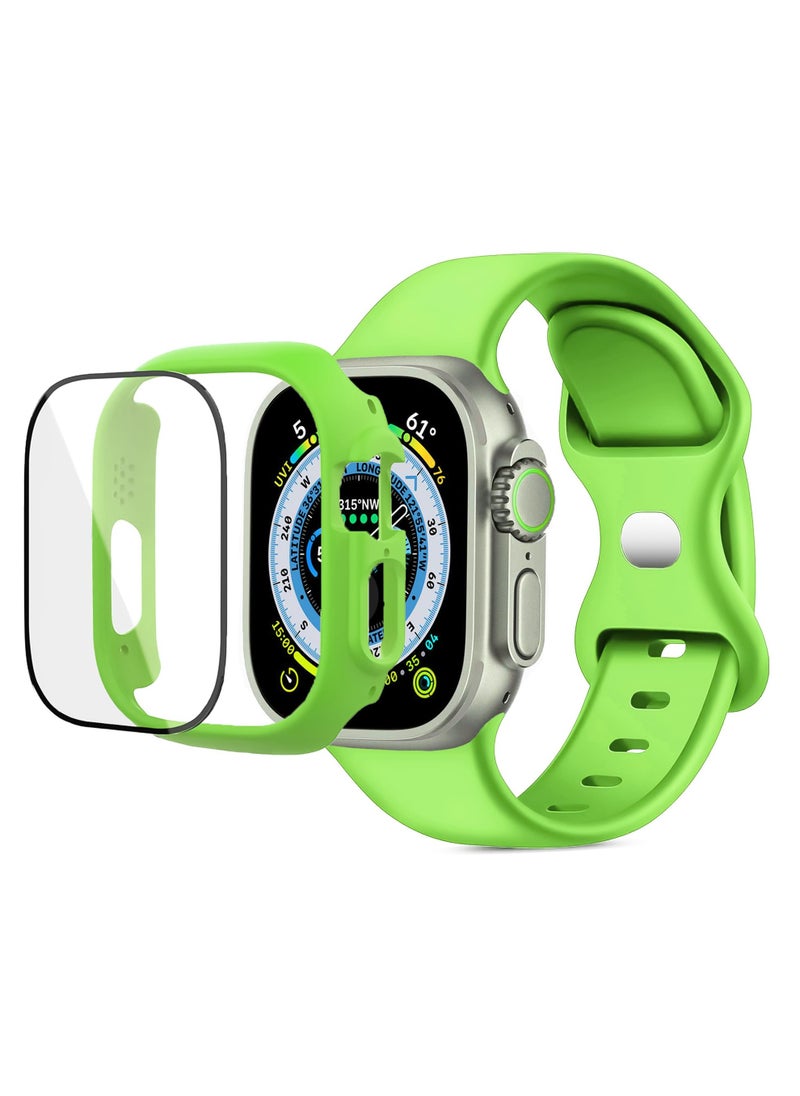 Generic - Band with Case For Apple Watch Ultra/Ultra 2 49mm,Adjustable Silicone Sport Wristband Replacement, Strap With Cover Built-in Glass Screen Protector for iWatch Ultra 49 mm (Neon Green) - Image 1