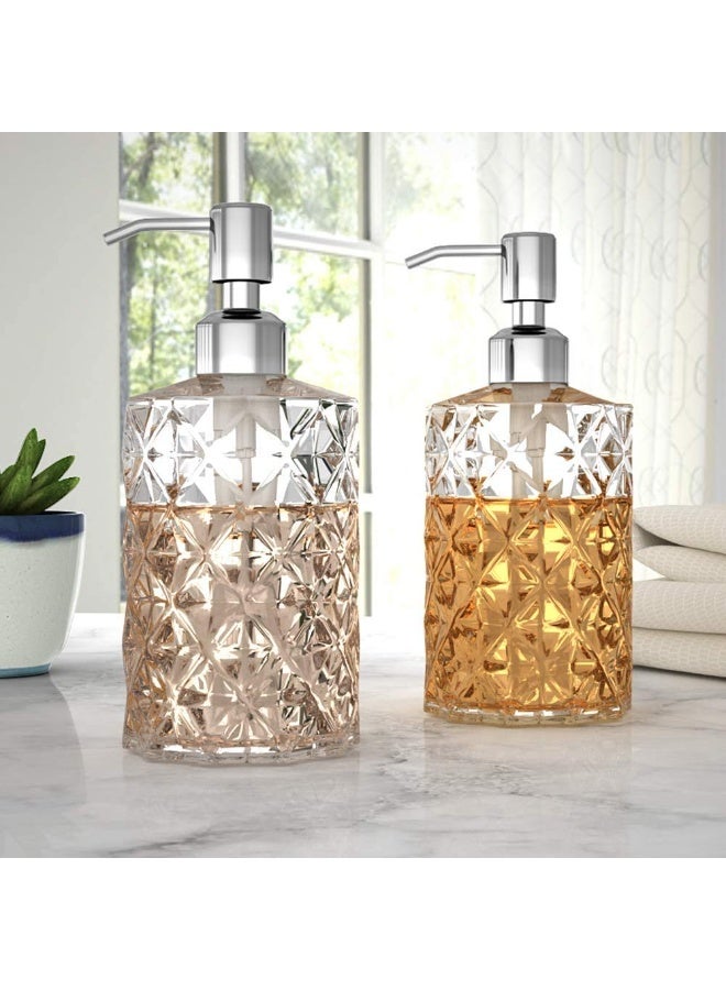 بواو موزع صابون بواو - 2 عبوة، موزعات صابون يدوية زجاجية شفافة بتصميم ماسي سعة 12 أونصة قابلة لإعادة التعبئة؛ مع مضخة من الفولاذ المقاوم للصدأ 304 مقاومة للصدأ، موزعات غسول للمطبخ والحمام - Image 5