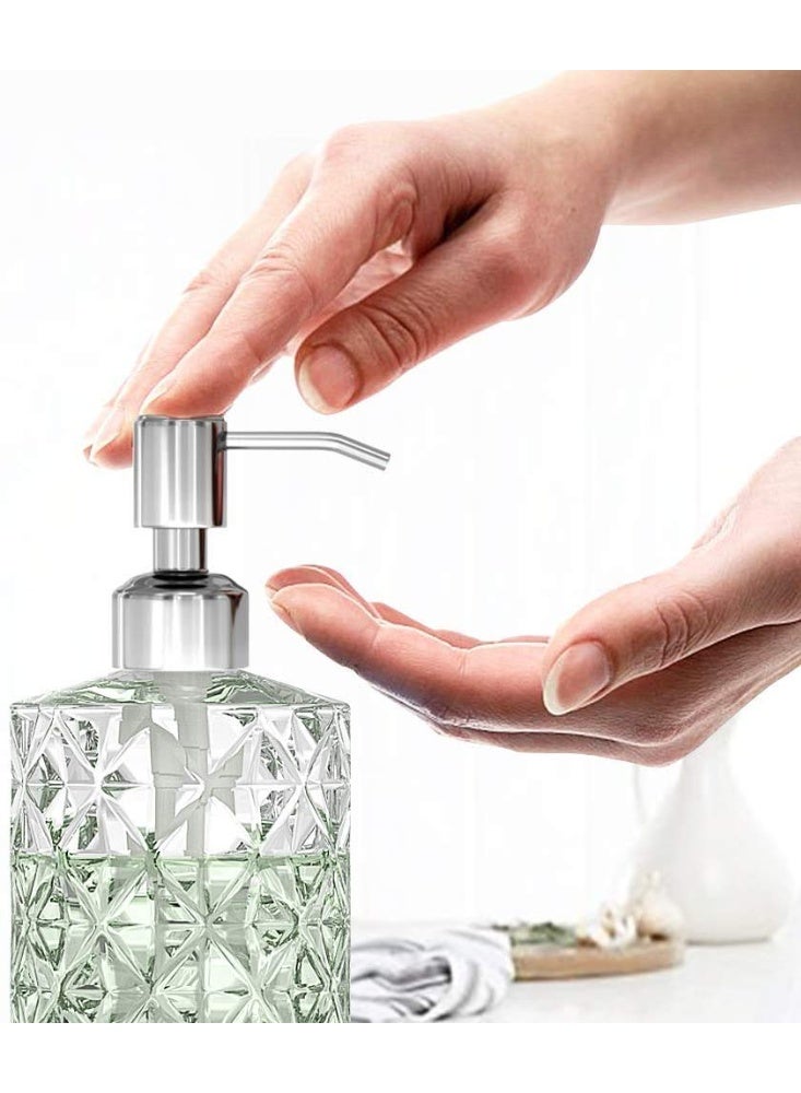بواو موزع صابون بواو - 2 عبوة، موزعات صابون يدوية زجاجية شفافة بتصميم ماسي سعة 12 أونصة قابلة لإعادة التعبئة؛ مع مضخة من الفولاذ المقاوم للصدأ 304 مقاومة للصدأ، موزعات غسول للمطبخ والحمام - Image 3