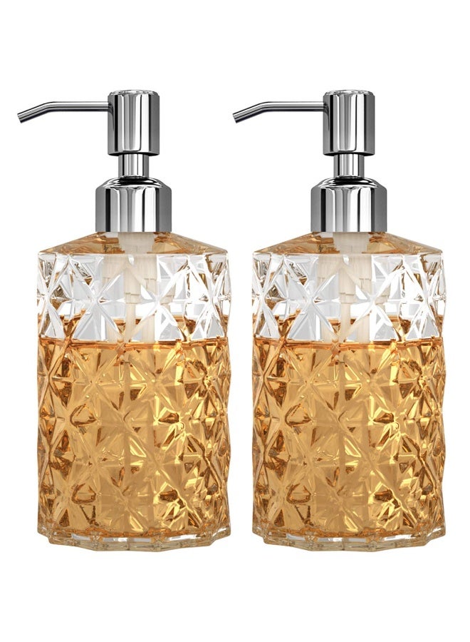 بواو موزع صابون بواو - 2 عبوة، موزعات صابون يدوية زجاجية شفافة بتصميم ماسي سعة 12 أونصة قابلة لإعادة التعبئة؛ مع مضخة من الفولاذ المقاوم للصدأ 304 مقاومة للصدأ، موزعات غسول للمطبخ والحمام - Image 1