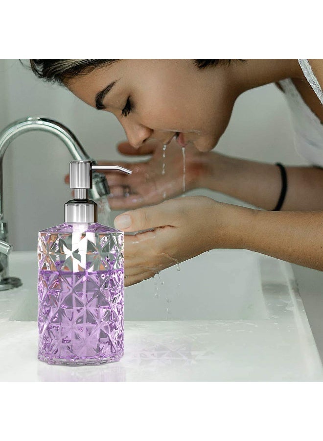 بواو موزع صابون بواو - 2 عبوة، موزعات صابون يدوية زجاجية شفافة بتصميم ماسي سعة 12 أونصة قابلة لإعادة التعبئة؛ مع مضخة من الفولاذ المقاوم للصدأ 304 مقاومة للصدأ، موزعات غسول للمطبخ والحمام - Image 4