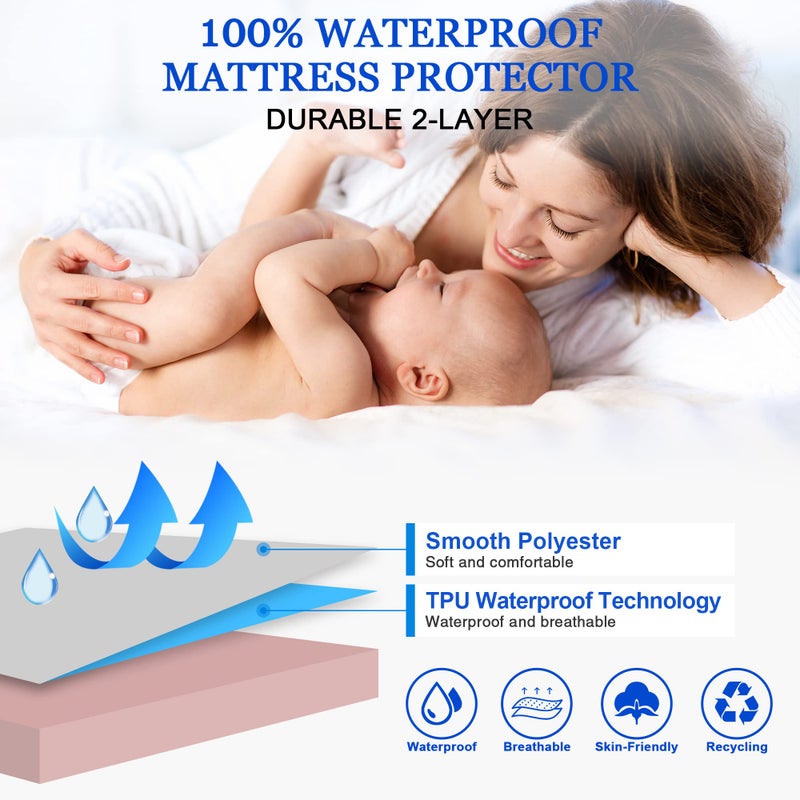 Sufdari Queen Size Mattress Protector Waterproof Mattress Protector Fitted Sheet Style Mattress Cover with 18"" Deep Pocket Washable and Comfortable-Pink Queen - Image 3