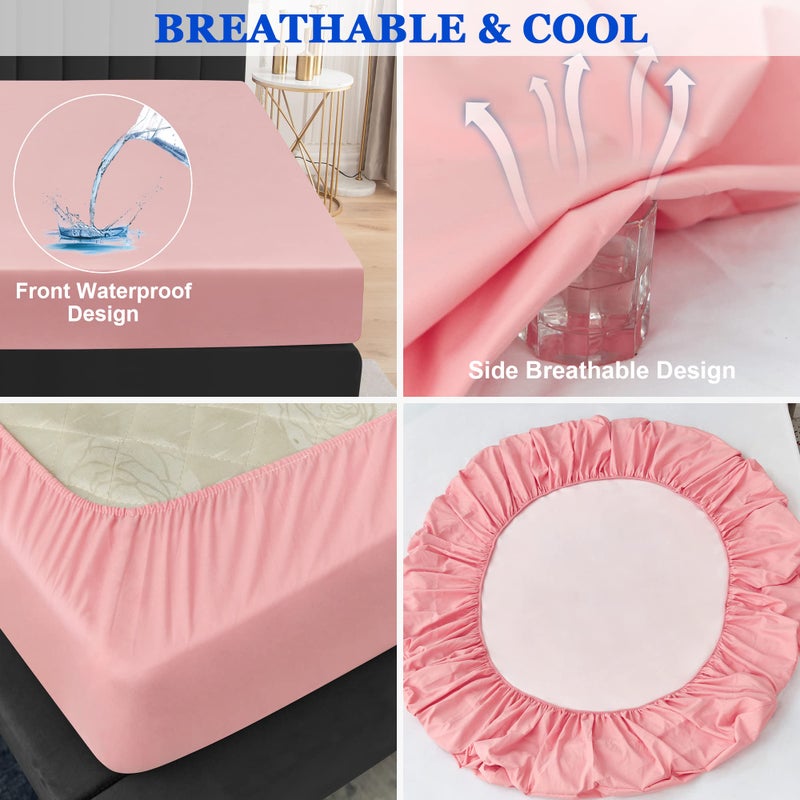 Sufdari Queen Size Mattress Protector Waterproof Mattress Protector Fitted Sheet Style Mattress Cover with 18"" Deep Pocket Washable and Comfortable-Pink Queen - Image 5
