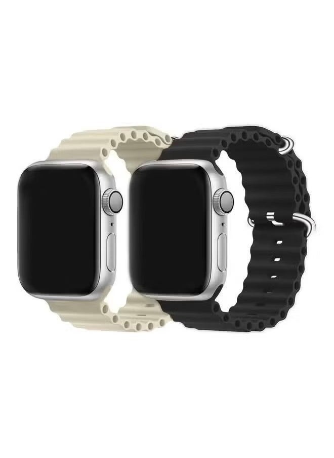 vesus - 2Pack for Apple Watch Ocean Band 49mm 45mm 44mm 42mm Soft Silicone Loop Strap for iWatch Series Ultra/8/7/SE/6/5/4/3/2/1 Black/White - Image 1