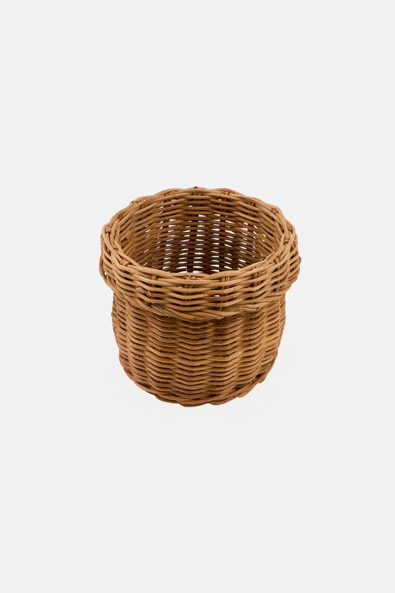 Muy Mucho Small Round Polypropylene Rattan Basket, Brown