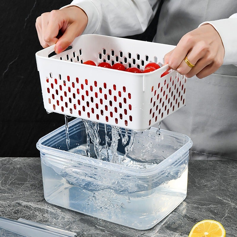 4pcs/set Large Capacity Fruit Storage Containers with Removable Drain Colander, Airtight Food Keeper for Fridge & Dishwasher Safe, Extend Freshness for Berries, Fruits & Vegetables - Image 3