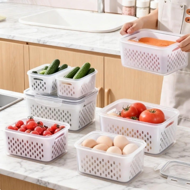 4pcs/set Large Capacity Fruit Storage Containers with Removable Drain Colander, Airtight Food Keeper for Fridge & Dishwasher Safe, Extend Freshness for Berries, Fruits & Vegetables - Image 4