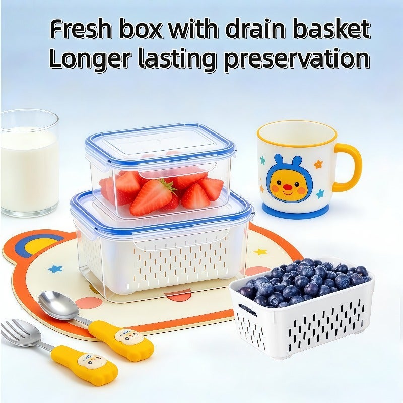 4pcs/set Large Capacity Fruit Storage Containers with Removable Drain Colander, Airtight Food Keeper for Fridge & Dishwasher Safe, Extend Freshness for Berries, Fruits & Vegetables - Image 1