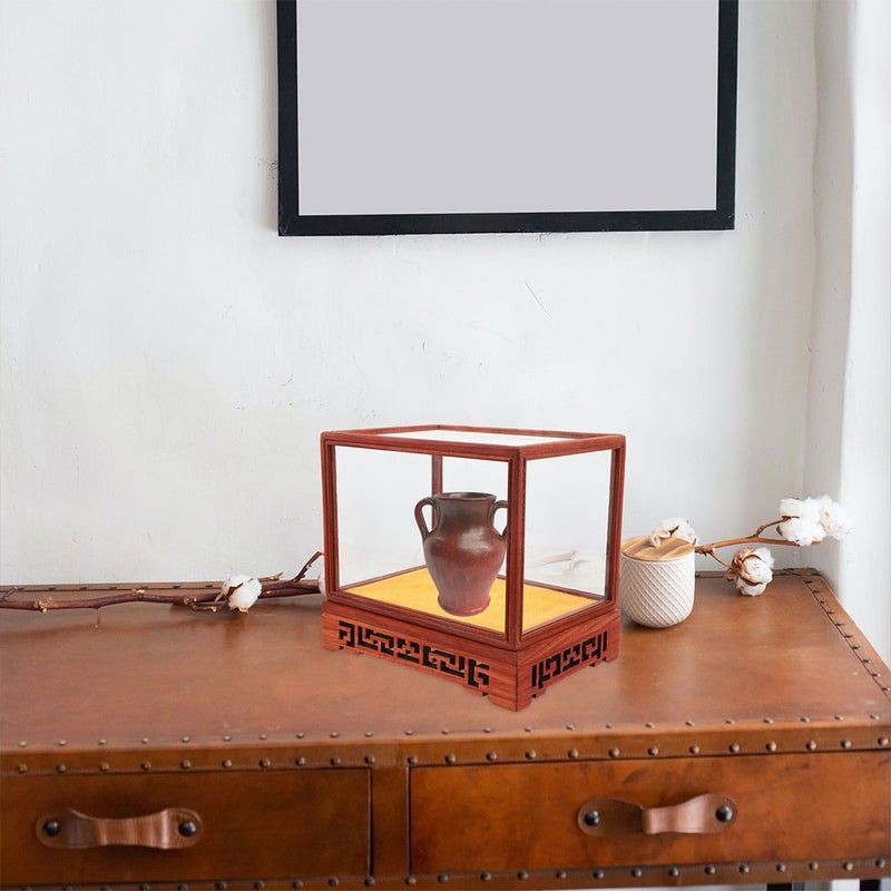 2pcs Antique Display Shelf Wood Base Display Shelf Figurines Bracket with Glass Dome - Image 5