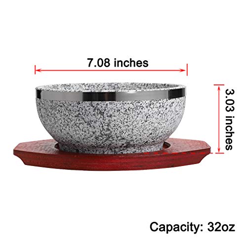 MDLUU 2 Pcs Dolsot Bibimbap Bowl 32 Oz, Granite Stone Bowl with Wood Base, Dolsot Pot for Korean Soup, Rice and Stew - Image 2