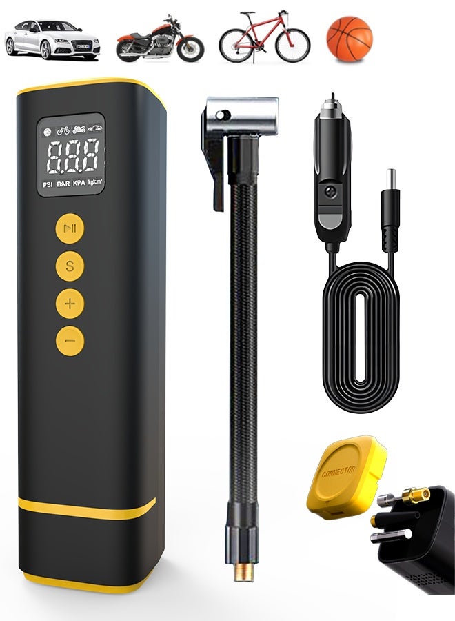 كارسن منفاخ إطارات السيارة، مضخة ضاغط هواء محمولة بجهد 12 فولت تيار مستمر - كابل بطول 3 أمتار، ضبط ضغط رقمي مسبق مع إيقاف تلقائي، ضوء طوارئ LED، حماية من الصمامات للسيارة والدراجة النارية - Image 1