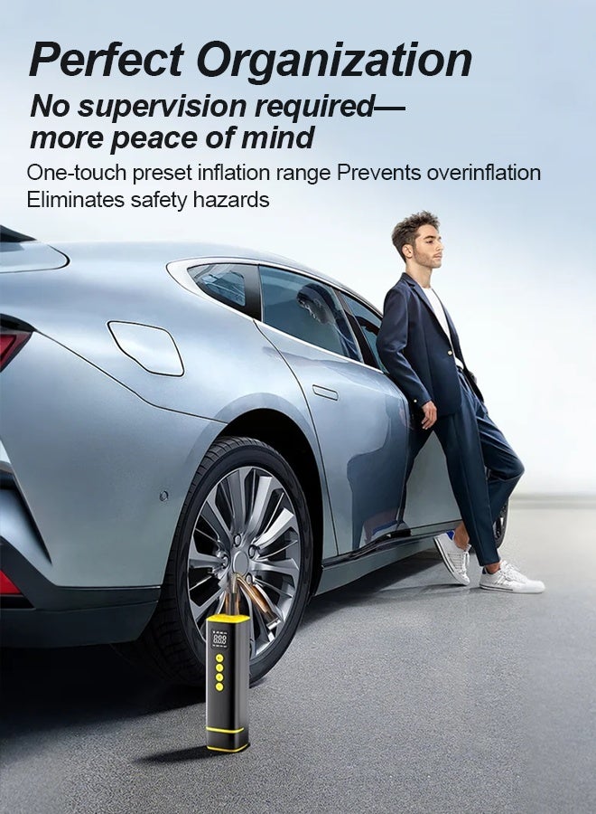 كارسن منفاخ إطارات السيارة، مضخة ضاغط هواء محمولة بجهد 12 فولت تيار مستمر - كابل بطول 3 أمتار، ضبط ضغط رقمي مسبق مع إيقاف تلقائي، ضوء طوارئ LED، حماية من الصمامات للسيارة والدراجة النارية - Image 3