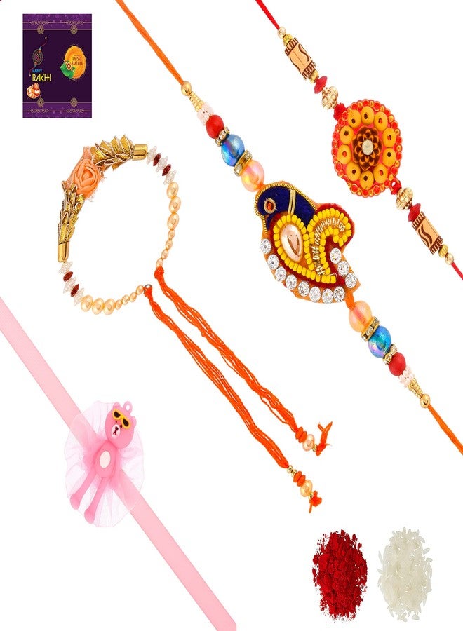 RA-Rock Multicolor Pair Set With One Designer Rakhi One Kids Rakhi Set For Bhaiya Bhabhi (ARR211225)