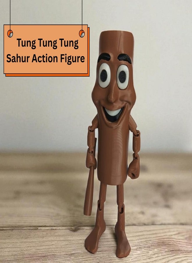 Ekopedia Tung Tung Tung Sahur Action Figure Italian Brainrot Figurine 3D Printed Meme Toy Collectible | Viral Internet Meme Character Figurine 100% Plastic Free (7 Inch) - Image 4