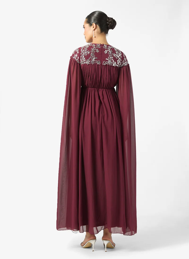 Frock and Frill Mesh Detailed Embellished Maxi Dress