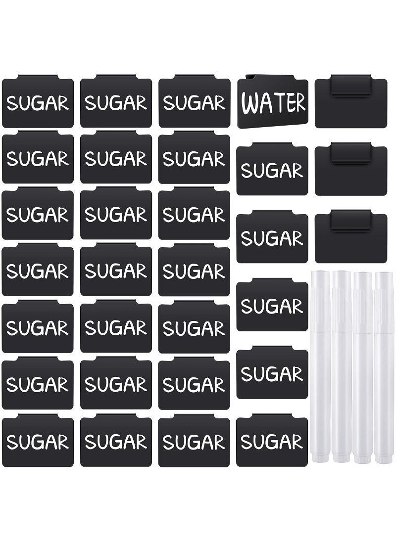 Outus 34 Pcs Plastic Basket Bin Label Clip on Removable Basket Label Clip with White Chalk Markers for Kitchen Pantry Storage Fabric Box Hanging Bin  - Image 1