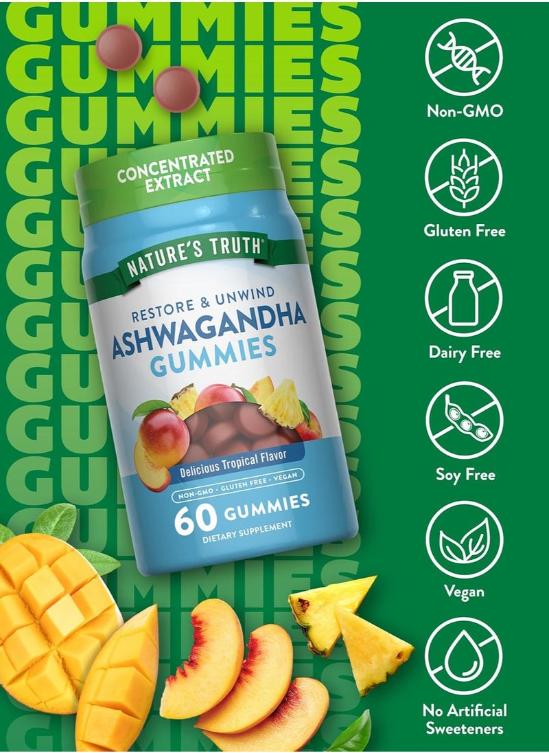 Nature's Truth - Ashwagandha Gummies Vegan Gluten Free Natural Tropical, 60 Vegan Gummies - Image 1