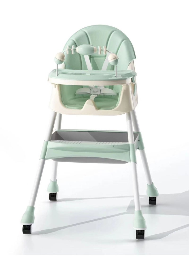 Baby High Chair, Height Adjustable High Chairs for Babies and Toddler with Easy-Clean Pu Cushion, Removable Tray, Adjustable Feet, 5 Point Safety Harness, Modern Toddler High Chair