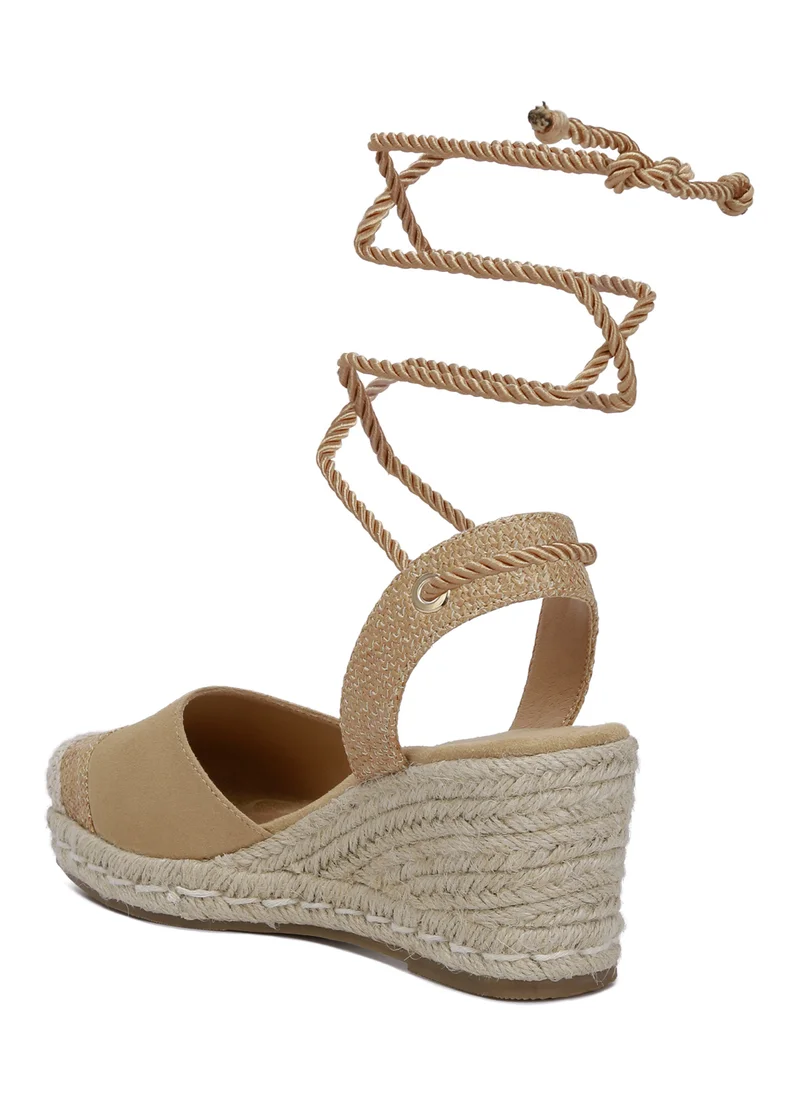London Rag Lace-Up Crochet Espadrilles in Tan
