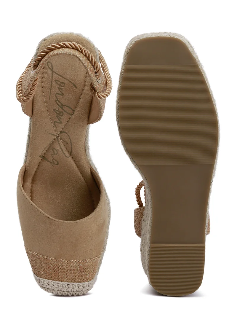 London Rag Lace-Up Crochet Espadrilles in Tan