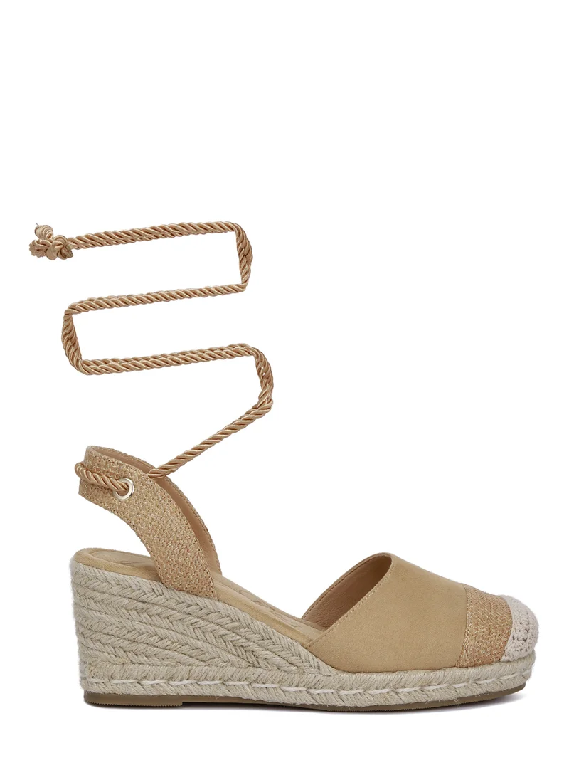 London Rag Lace-Up Crochet Espadrilles in Tan