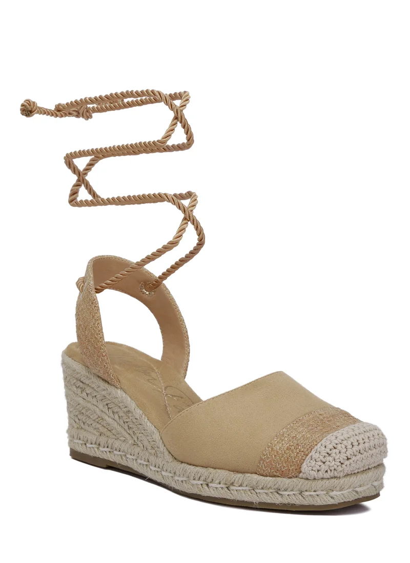 London Rag Lace-Up Crochet Espadrilles in Tan