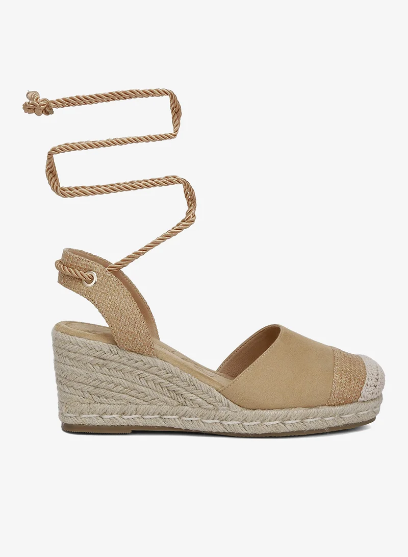 Lace-Up Crochet Espadrilles in Tan