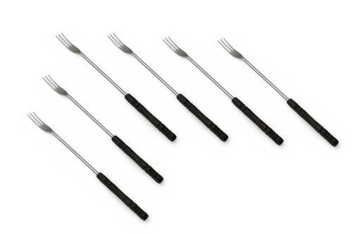 Swissmar Cheese Fondue Forks – Set of 6 with Dark Wood Numbered Handles – Stainless Steel 3-Tine Curved Tips – Heat Resistant – 10” Long Fondue Forks for Cheese, Bread, & Entertaining - Image 1