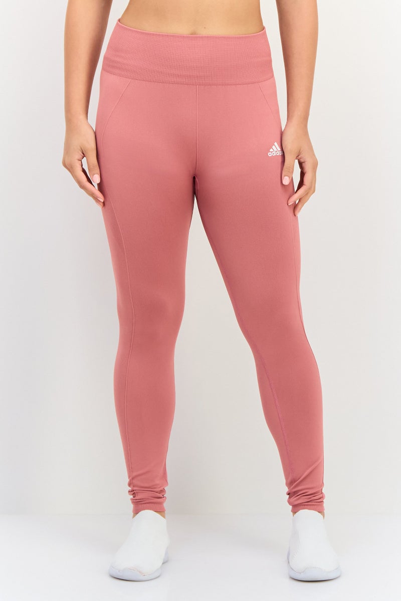 Adidas  leggings خارجية ضيقة تناسب النساء بشعار العلامة التجارية 7/8، وردي - Image 1