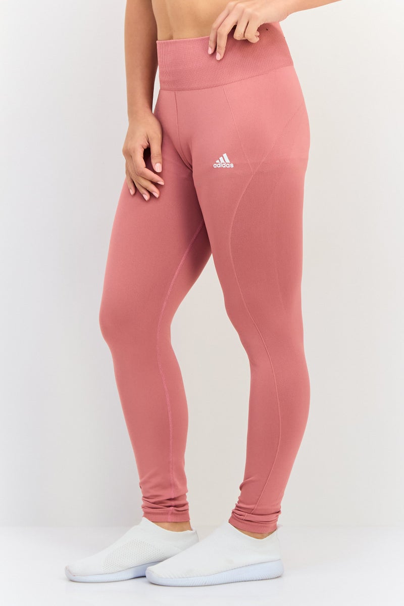 Adidas  leggings خارجية ضيقة تناسب النساء بشعار العلامة التجارية 7/8، وردي - Image 4