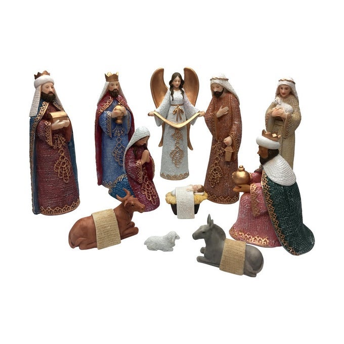 FAITH AND HOPE COLLECTION BABY JESUS HOLY FAMILY WITH ANGEL CHRISTMAS NATIVITY SCENE FIGURINE SET OF 11 PIECES POLYRESIN
