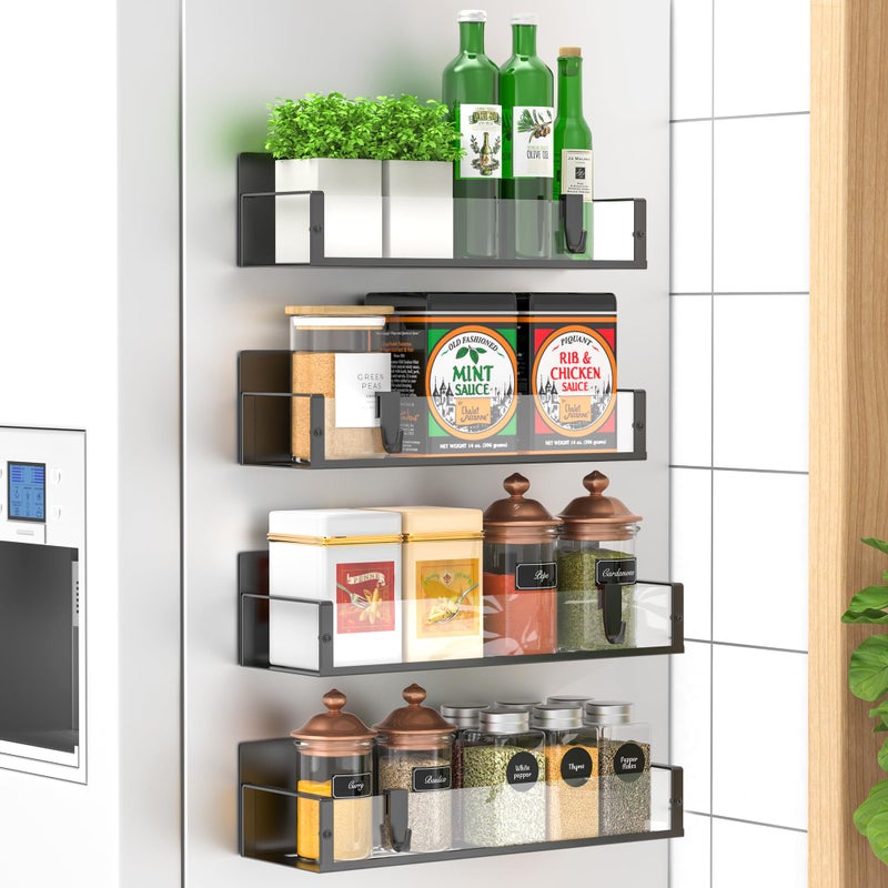 HuggieGems 4 Pack Magnetic Spice Storage Rack Organizer for Refrigerator and Oven Clear Fridge Organizers and Storage
