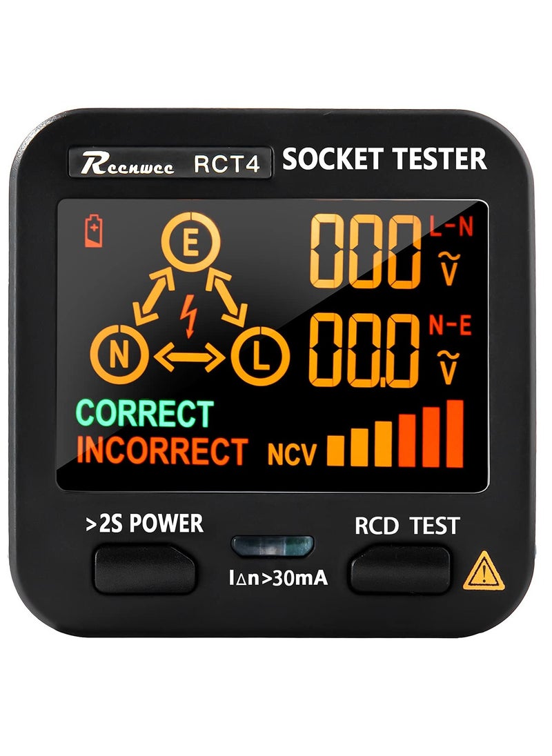 KASTWAVE - Outlet Tester, LCD with Voltage Display, RCD Socket Tester Circuit Analyzer, Standard 0.1-250V Outlets 8 Visual Indications, Polarity Detector Leakage Tester Electricity Line Fault Checker - Image 1