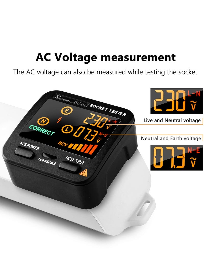 KASTWAVE - Outlet Tester, LCD with Voltage Display, RCD Socket Tester Circuit Analyzer, Standard 0.1-250V Outlets 8 Visual Indications, Polarity Detector Leakage Tester Electricity Line Fault Checker - Image 1