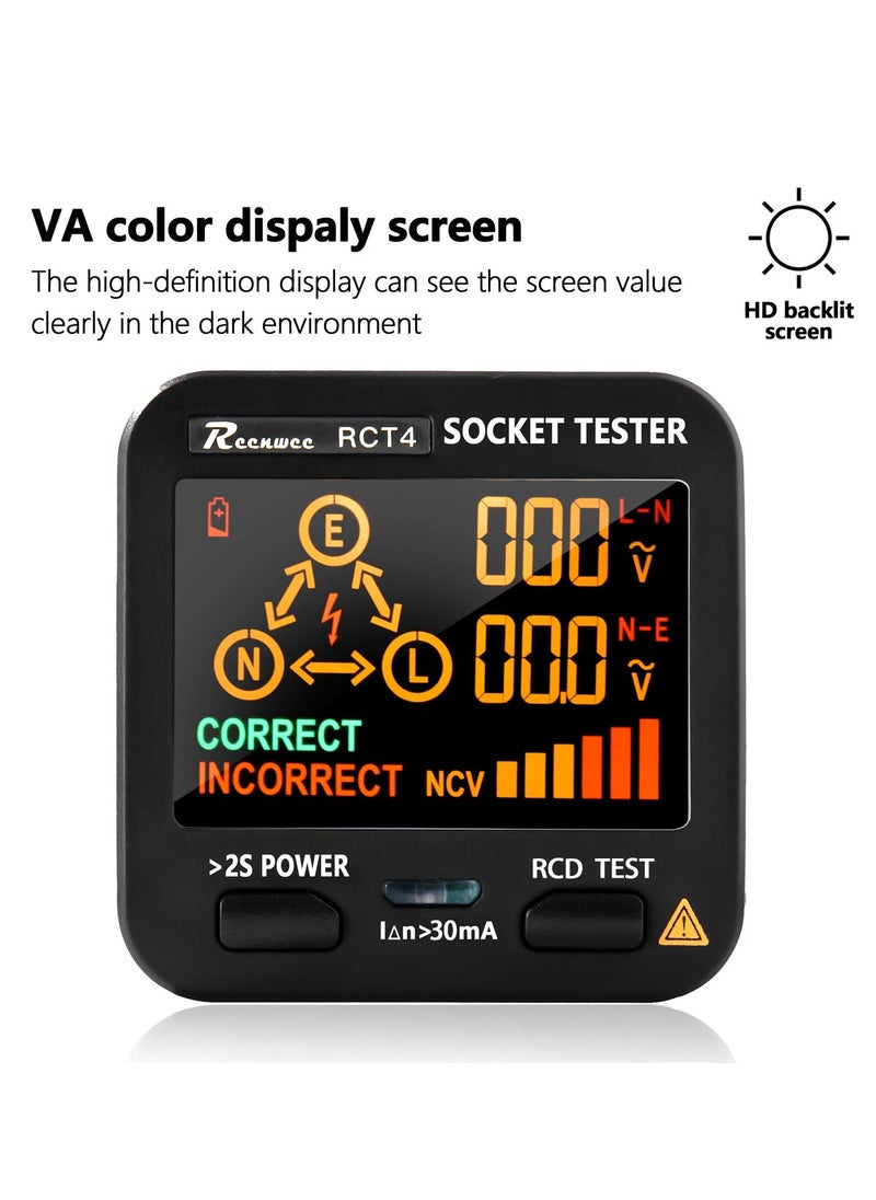 KASTWAVE - Outlet Tester, LCD with Voltage Display, RCD Socket Tester Circuit Analyzer, Standard 0.1-250V Outlets 8 Visual Indications, Polarity Detector Leakage Tester Electricity Line Fault Checker - Image 1
