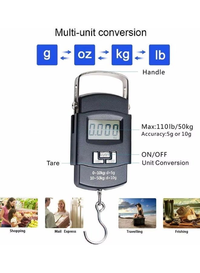 OSALIA Premium Quality Digital Hanging Fish Luggage Scale, 110lb/50kg Luggage Weight Scale with Backlit LCD Display, Portable Handheld Baggage Scale For Travel Suitcase, Scale For Traveling with Handle & Large Hook & 2 AAA Batteries - Image 5