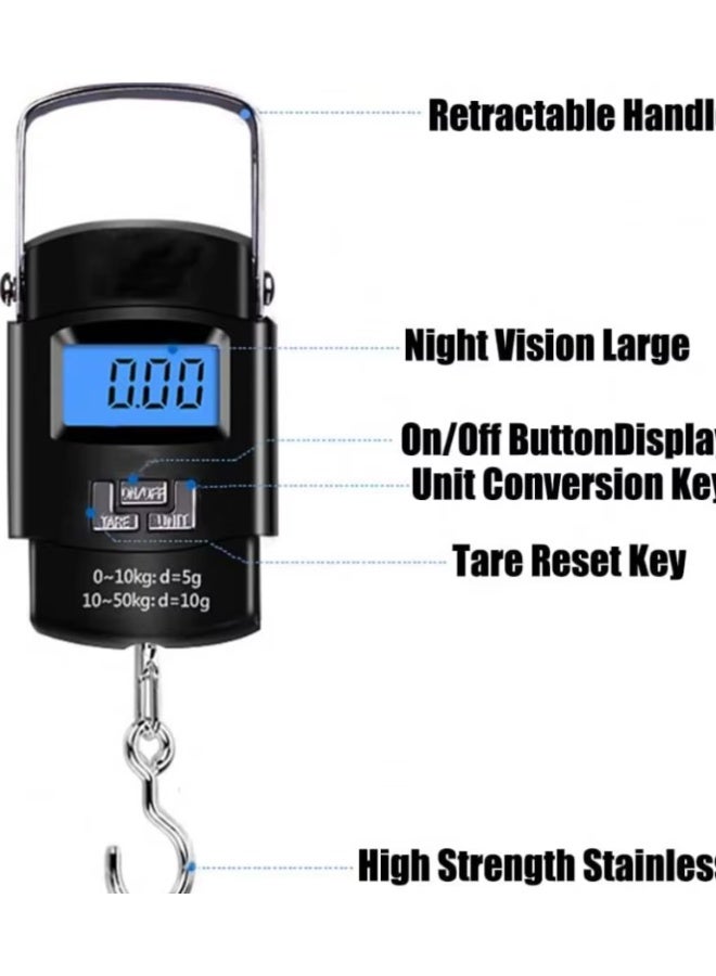 OSALIA Premium Quality Digital Hanging Fish Luggage Scale, 110lb/50kg Luggage Weight Scale with Backlit LCD Display, Portable Handheld Baggage Scale For Travel Suitcase, Scale For Traveling with Handle & Large Hook & 2 AAA Batteries - Image 2