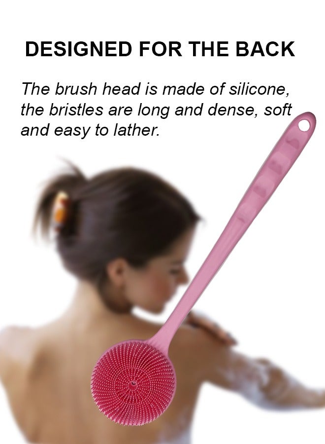 Beauenty Silicone Back Scrubber for Shower, Long Handle Body Brush for Men and Women, Double Sided Shower Brush for Shower Exfoliating and Massage, Pink - Image 3