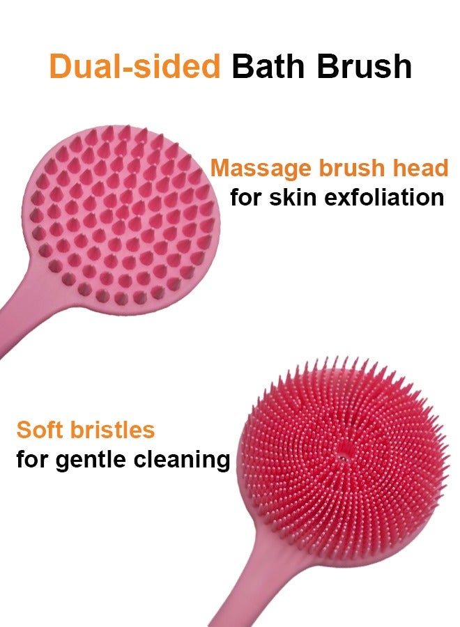 Beauenty Silicone Back Scrubber for Shower, Long Handle Body Brush for Men and Women, Double Sided Shower Brush for Shower Exfoliating and Massage, Pink - Image 5