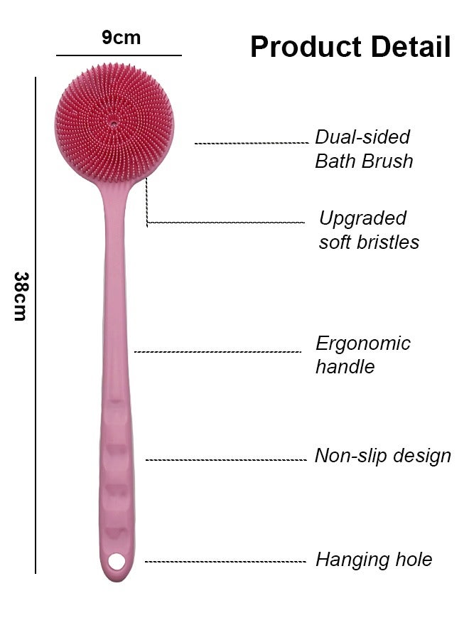 Beauenty Silicone Back Scrubber for Shower, Long Handle Body Brush for Men and Women, Double Sided Shower Brush for Shower Exfoliating and Massage, Pink - Image 2