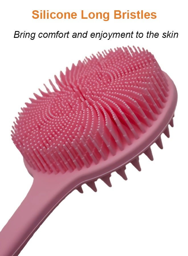 Beauenty Silicone Back Scrubber for Shower, Long Handle Body Brush for Men and Women, Double Sided Shower Brush for Shower Exfoliating and Massage, Pink - Image 4