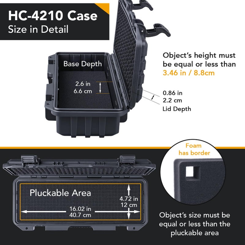Lykus HC-4210 Waterproof Hard Case with Customizable Foam, Interior size 16.8x5.4x3.5 in, Suitable for long slim items - Image 3
