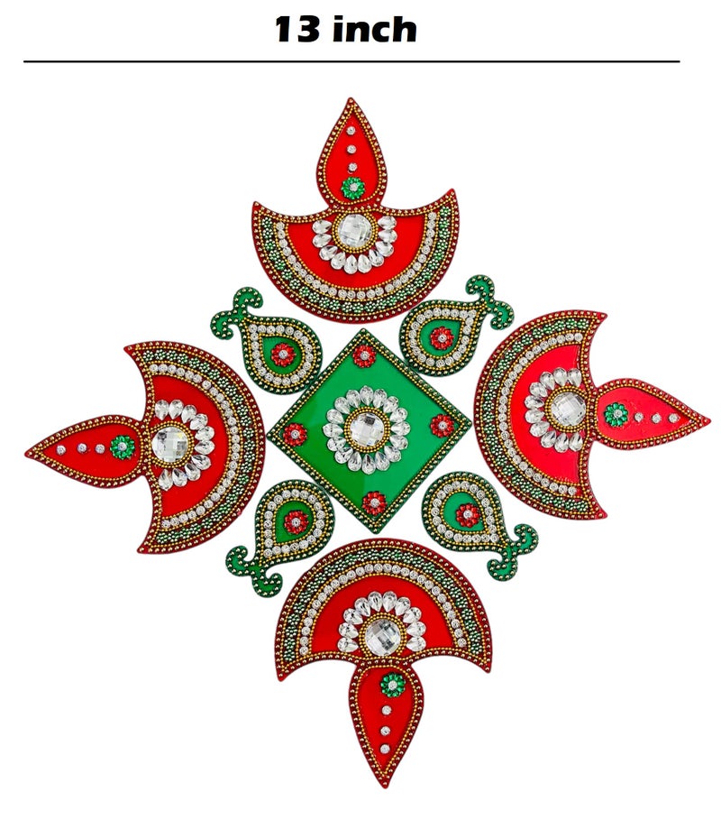 Moira Rangoli Big Acrylic Green & Red 9 pcs Set for Festival Decorations - Image 3