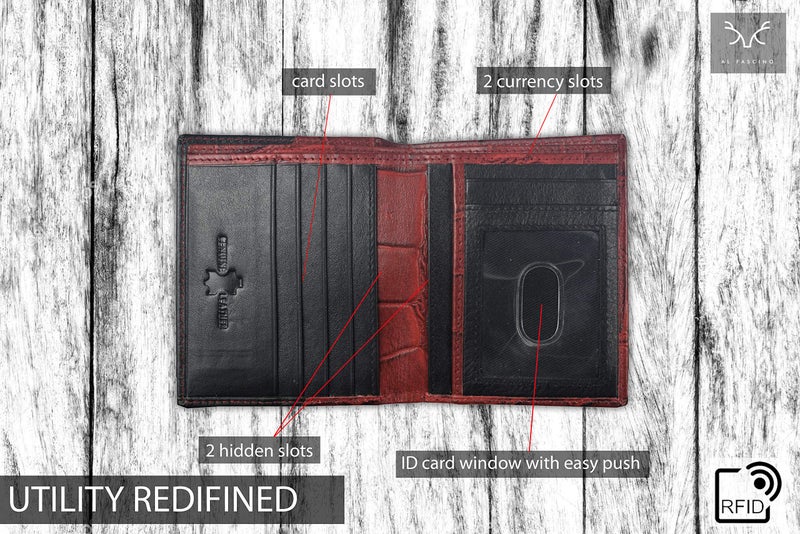 AL FASCINO Stylish RFID Protected Genuine Leather Wallet Mens, Cherry Maroon and Black - Image 3