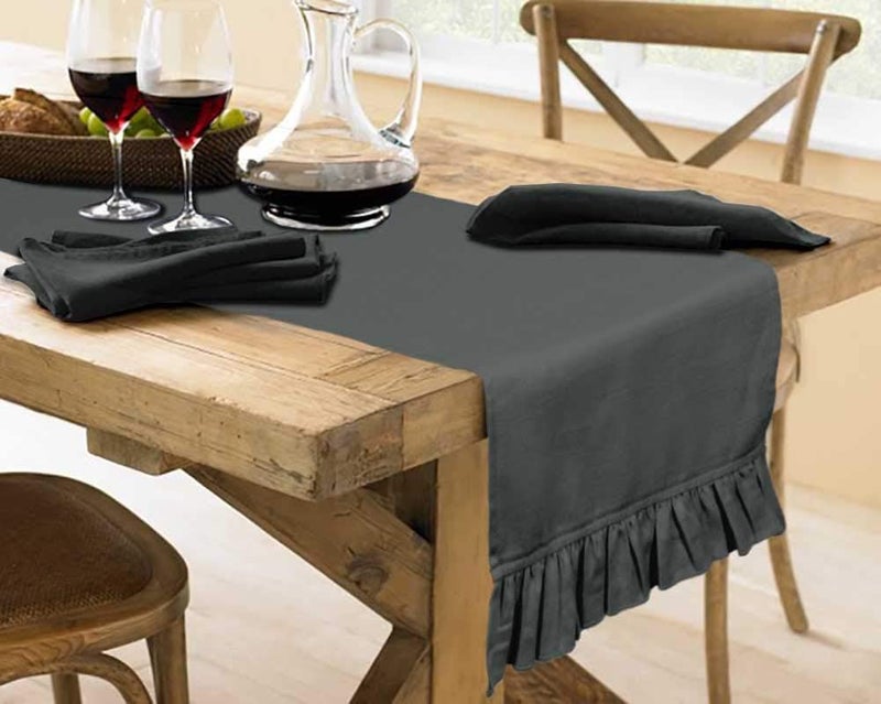Vargottam Dark Gray Home Décor Kitchen Table Decor Home Frill Table Runner-14 x 72 Inch - Image 3