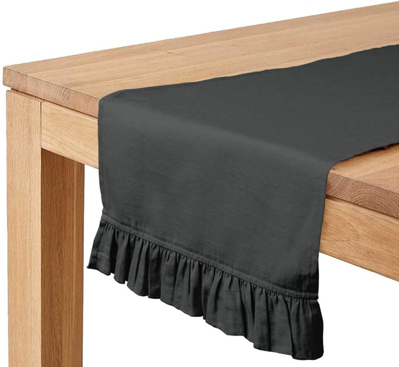 Vargottam Dark Gray Home Décor Kitchen Table Decor Home Frill Table Runner-14 x 72 Inch - Image 1