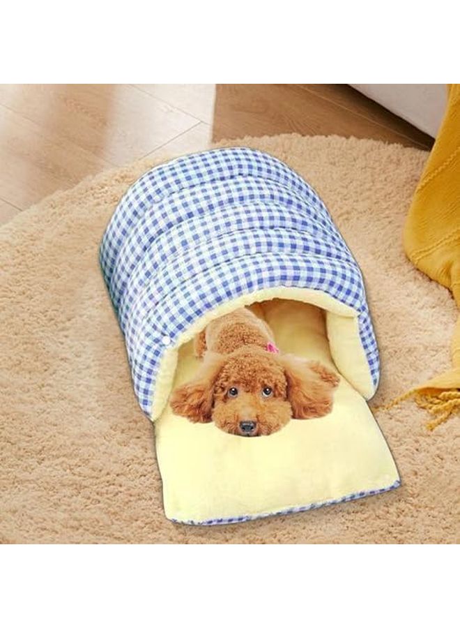 Washable Enclosed Dog Bed Cave Thickened Soft Portable Pet Nest Green Blue 16.93x15.75x11.02 Inches - Image 4